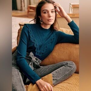 Sezane Charline 100% Wool Cerulean Blue Sweater size Small